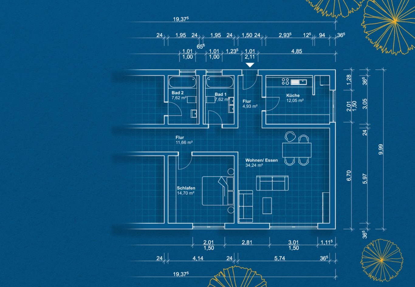 modern mit Bemaßung